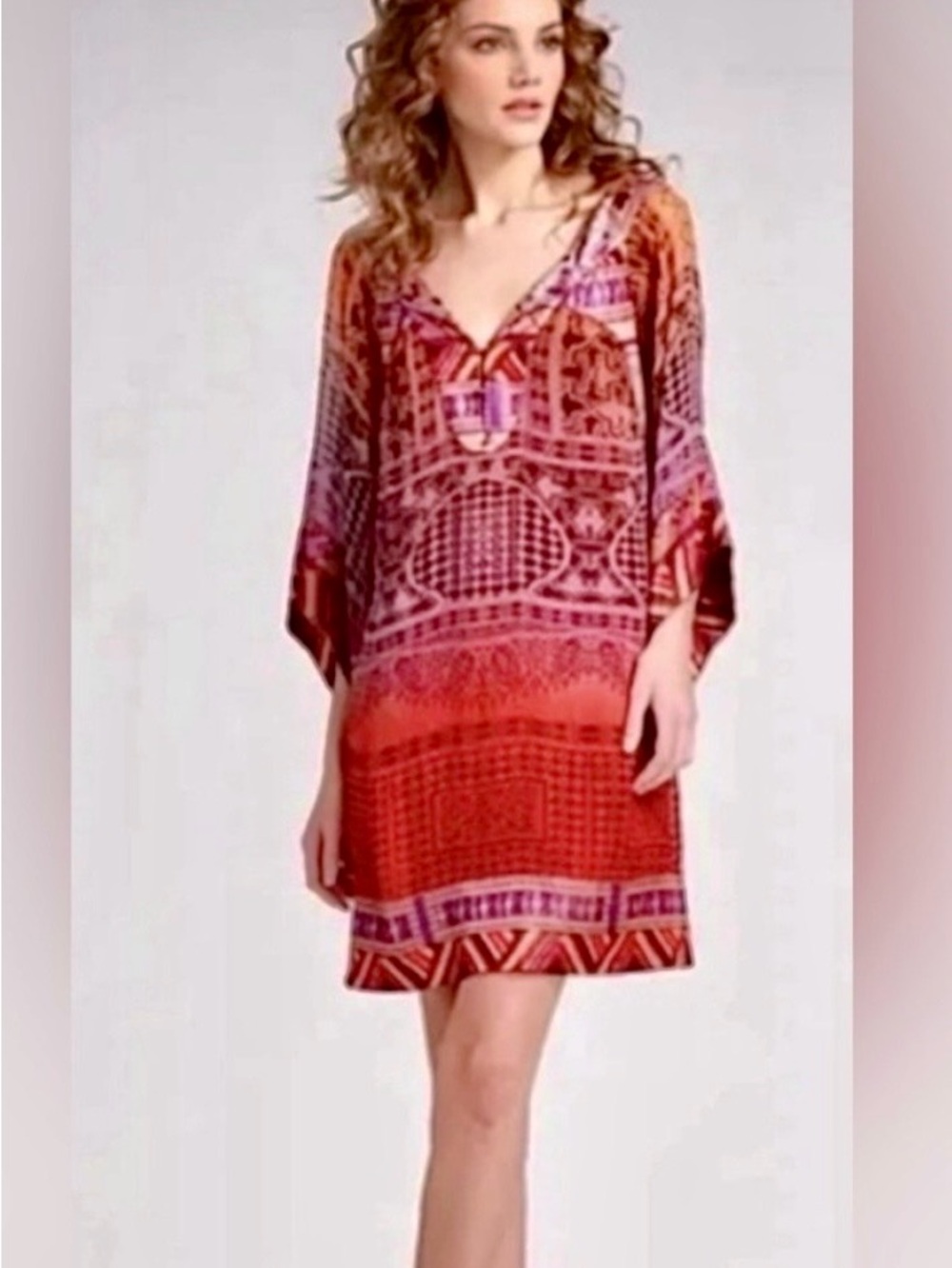 Diane Von Furstenberg Tabalah Red and Purple Printed Tunic Dress